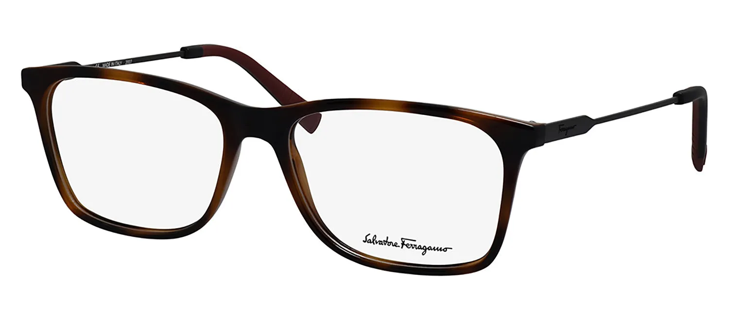 Salvatore Ferragamo SF 2876 068 Rectangle Plastic Tortoise Matte Eyeglasses with Logo Stamped Demo Lenses