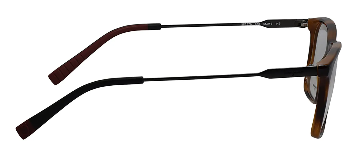 Salvatore Ferragamo SF 2876 068 Rectangle Plastic Tortoise Matte Eyeglasses with Logo Stamped Demo Lenses
