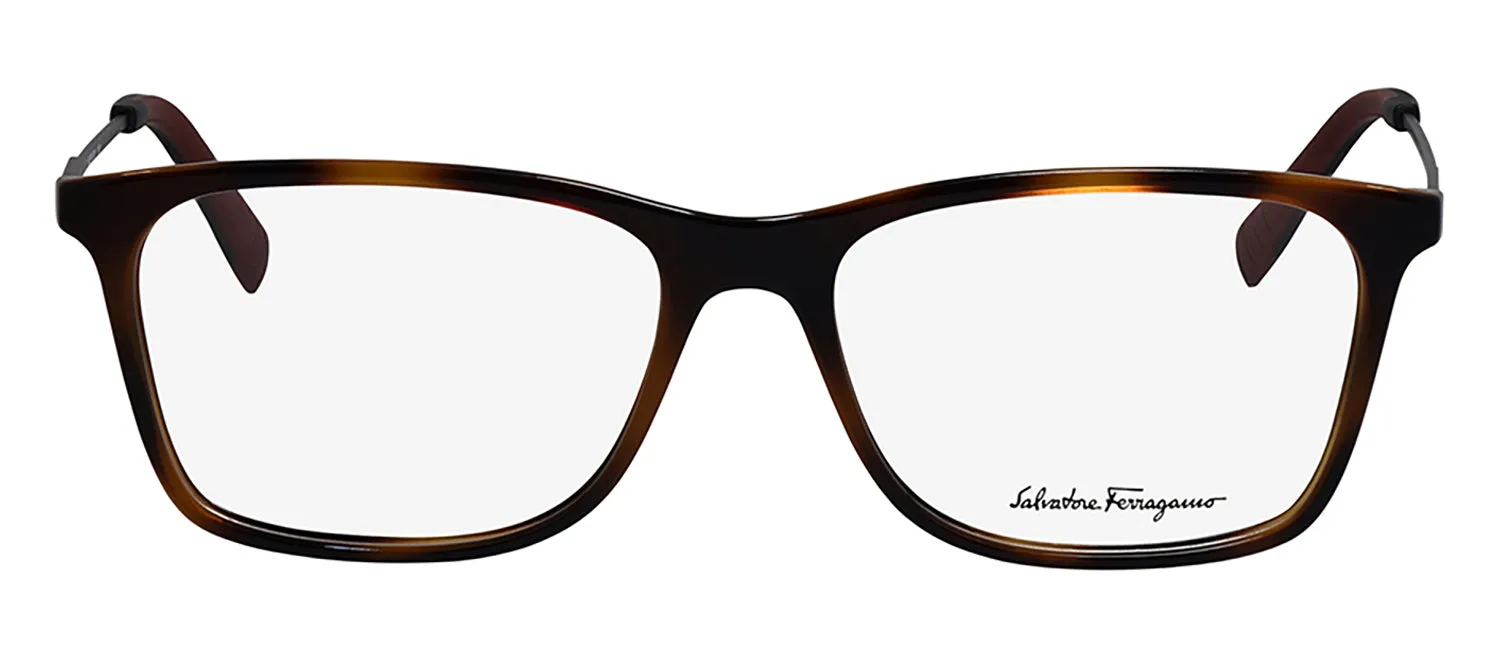 Salvatore Ferragamo SF 2876 068 Rectangle Plastic Tortoise Matte Eyeglasses with Logo Stamped Demo Lenses