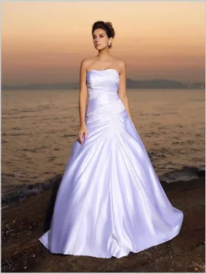 Satin Strapless Beading Sleeveless Wedding Dresses Ball Gown