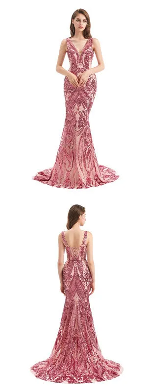 Sexy Dusty Rose Mermaid Straps V-neck Long Prom Dresses Online,12780