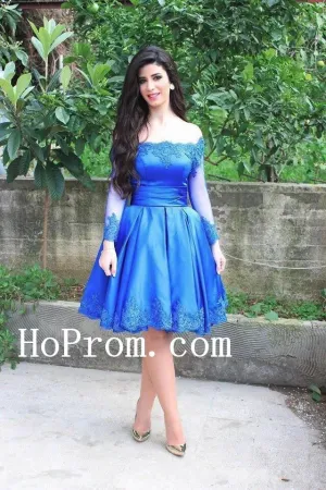 Short Blue Prom Dresses,Long Sleeve Prom Dress,Evening Dress