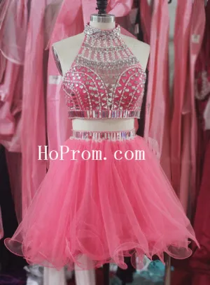 Short Mini Pink Prom Dresses,Two Piece Prom Dress,Evening Dress