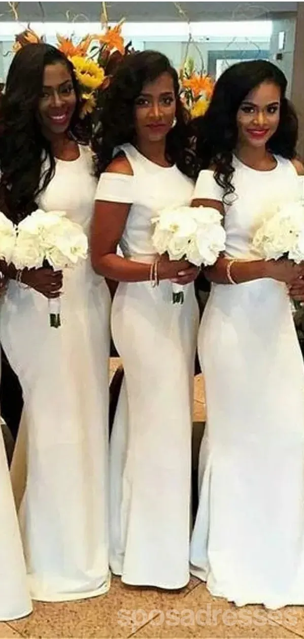 Simple White Mermaid Cap Sleeves Jewel Cheap Bridesmaid Dresses Online,WG1197