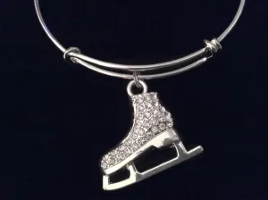 Skate Double Sided with Rhinestones Expandable Charm Bracelet Silver Adjustable Bangle Skater Gift