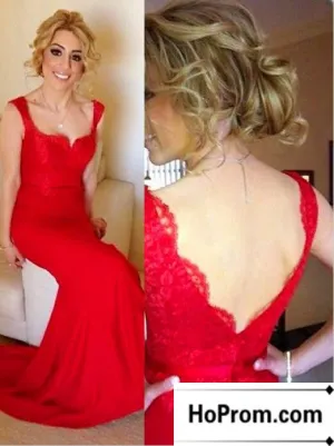 Sleeveless Backless Red Mermaid Prom Dress Evening Dresses