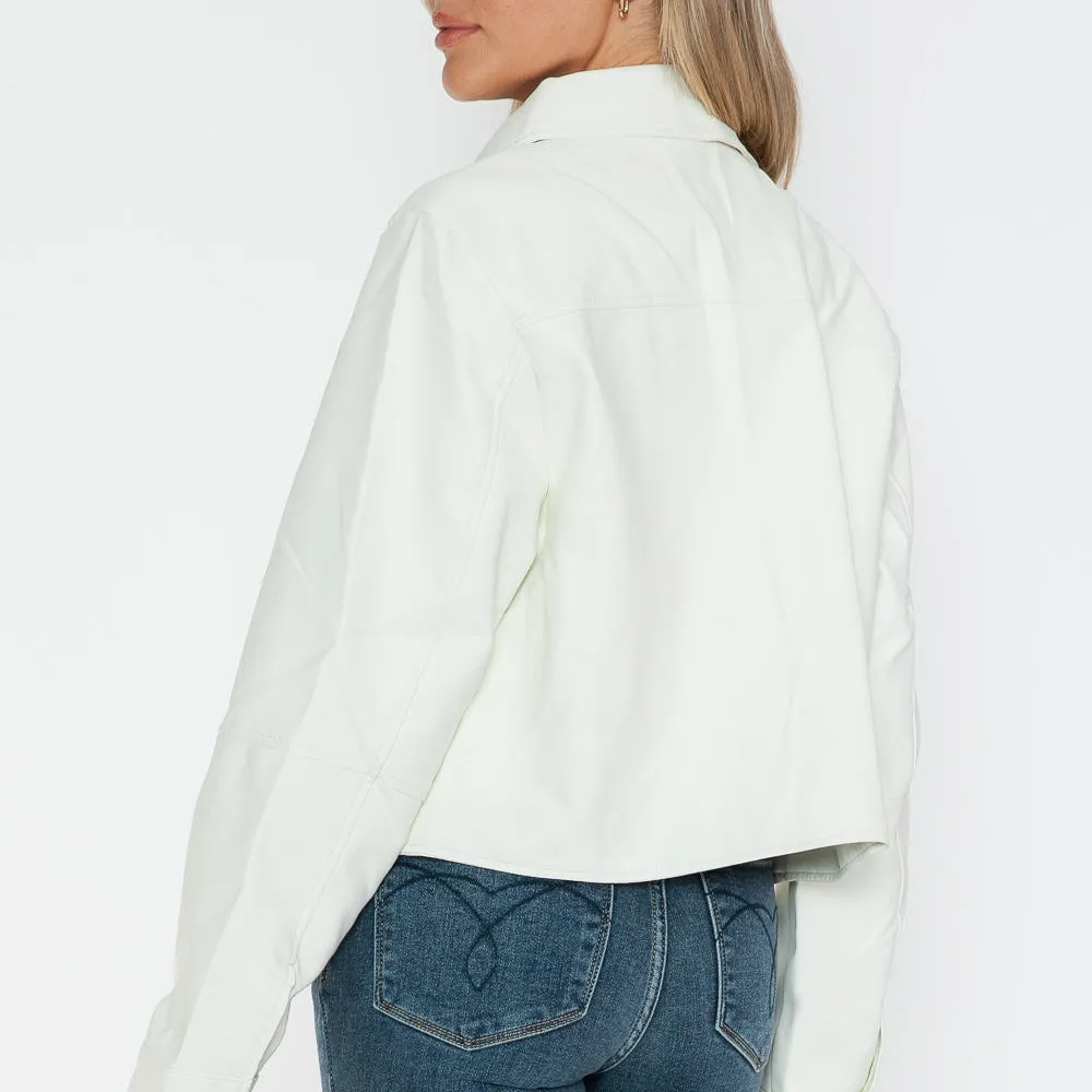 Snap Down Long Sleeve PU Leather Jacket