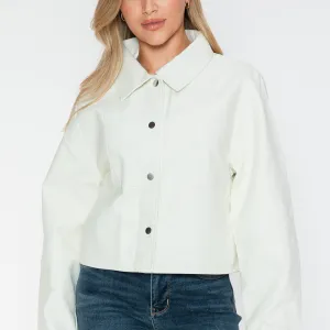 Snap Down Long Sleeve PU Leather Jacket