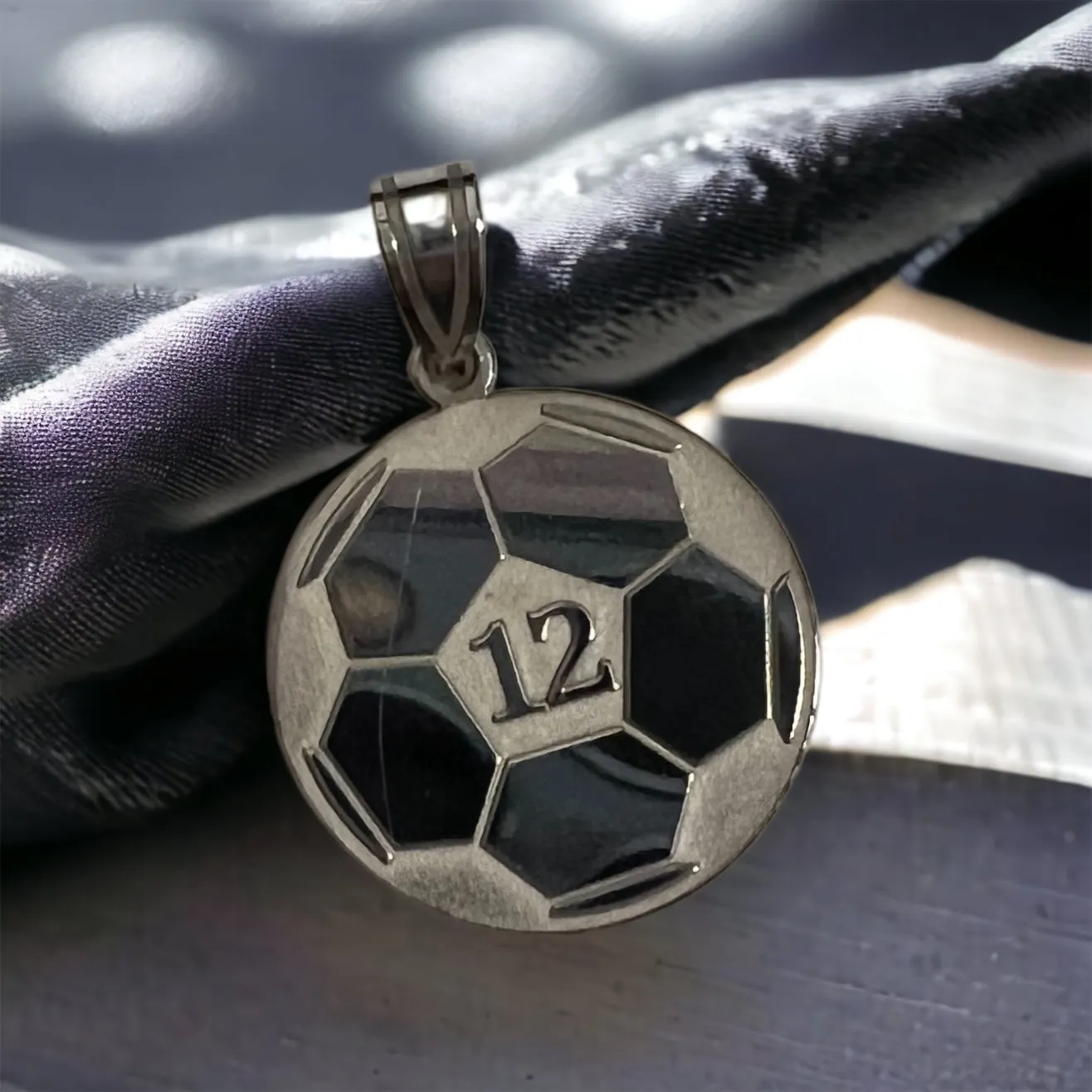 Soccer Ball with Number and Engraved Name Pendant - Sterling Silver or Solid Gold