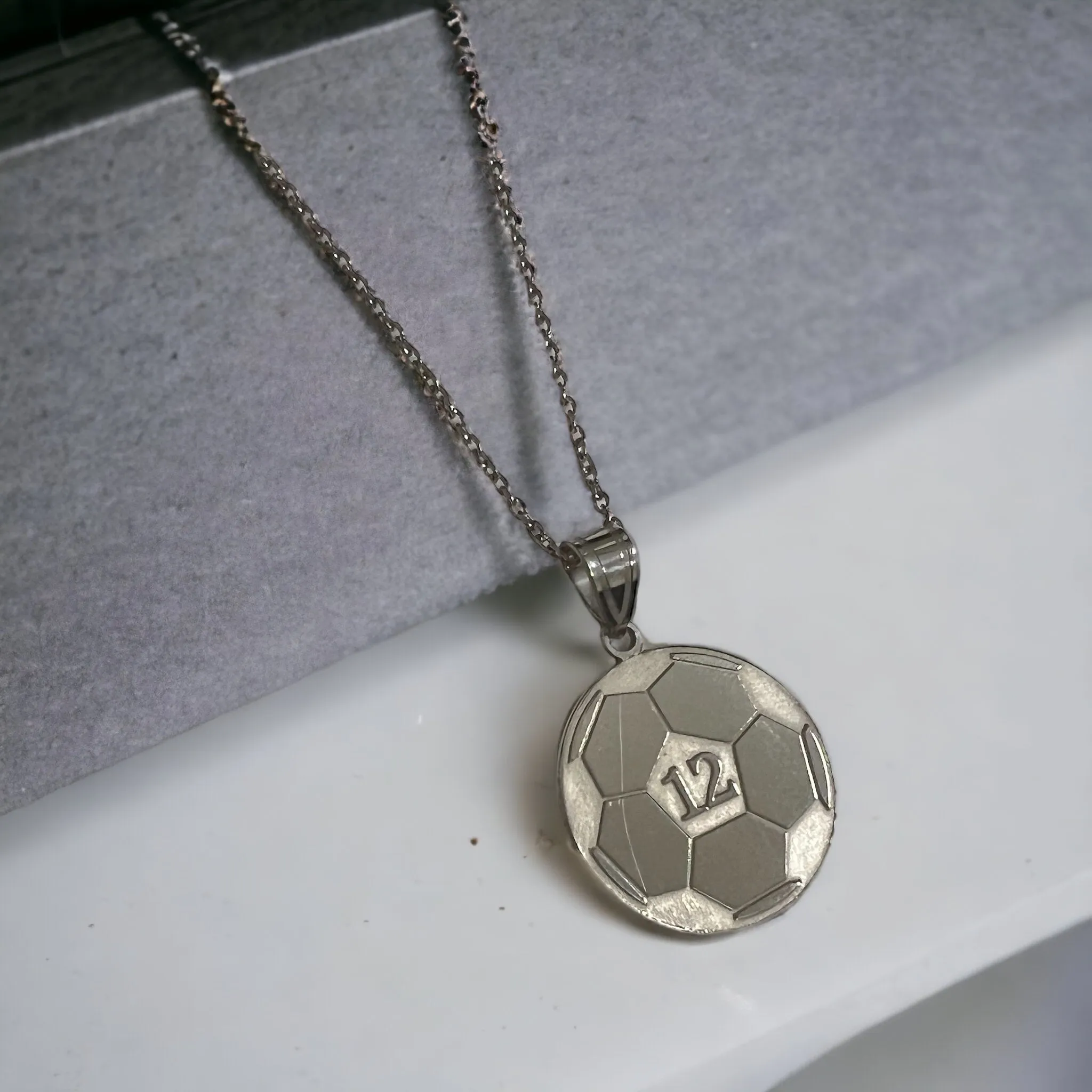 Soccer Ball with Number and Engraved Name Pendant - Sterling Silver or Solid Gold