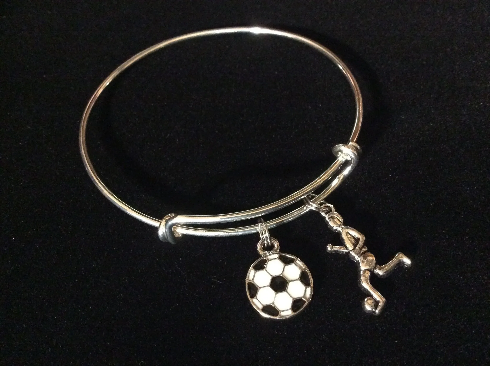 Soccer Charm Bangle Girl Playing Soccer Charm Resin Soccer ball Charm Bangle Bracelet Adjustable One Size Fits All