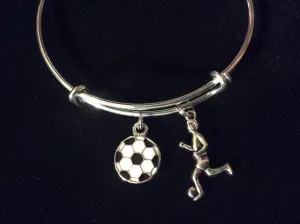 Soccer Charm Bangle Girl Playing Soccer Charm Resin Soccer ball Charm Bangle Bracelet Adjustable One Size Fits All