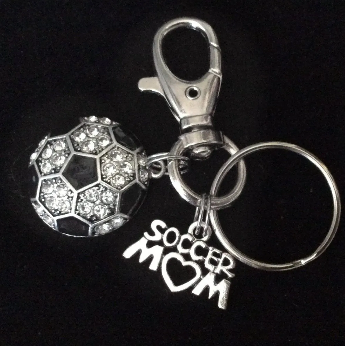 Soccer Mom Key Chain Siver Crystal Soccer Charm Silver Key Ring Gift Inspirational Meaningful