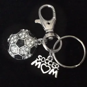 Soccer Mom Key Chain Siver Crystal Soccer Charm Silver Key Ring Gift Inspirational Meaningful