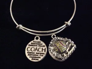 Softball Coach Gift Adjustable Charm Bracelet Silver Crystal Mitt Softball Expandable Bangle Bracelet Sports Team Gift