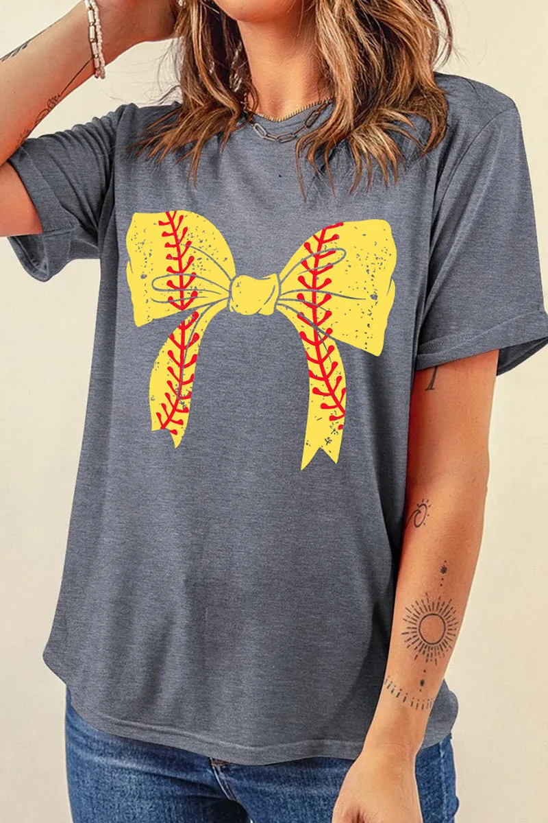 Softball Coquette Gray Graphic Tee