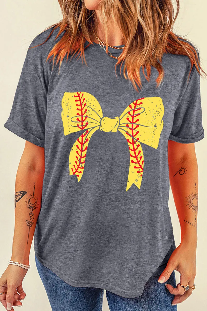 Softball Coquette Gray Graphic Tee