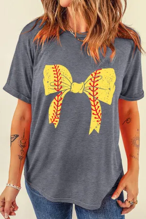Softball Coquette Gray Graphic Tee
