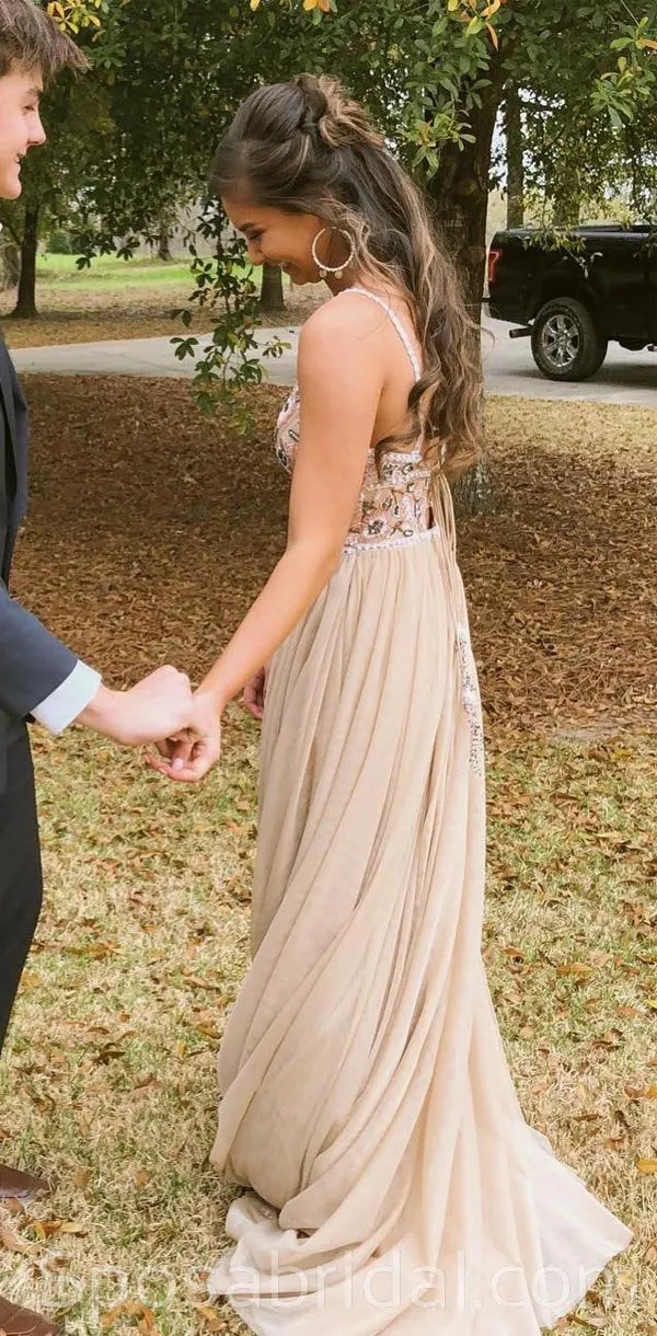 Spaghetti Straps Long  Prom Dress， Unique Design Modest Prom Dresses, PD1363