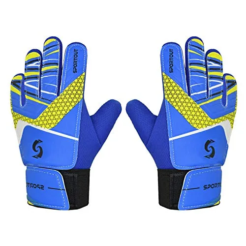 Sportout Kids Goalkeeper Gloves, Soccer Gloves with Double Wrist Protection and Non-Slip Wear Resistant Latex Material to Give Splendid Protection to Prevent Injuries (Blue, 7)