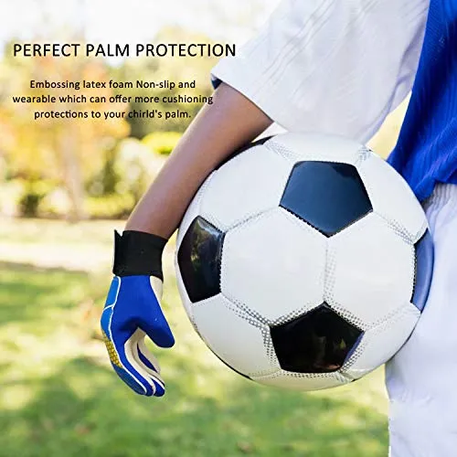 Sportout Kids Goalkeeper Gloves, Soccer Gloves with Double Wrist Protection and Non-Slip Wear Resistant Latex Material to Give Splendid Protection to Prevent Injuries (Blue, 7)