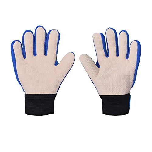 Sportout Kids Goalkeeper Gloves, Soccer Gloves with Double Wrist Protection and Non-Slip Wear Resistant Latex Material to Give Splendid Protection to Prevent Injuries (Blue, 7)