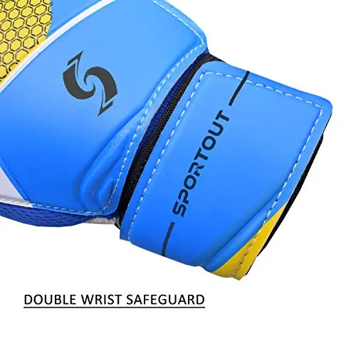 Sportout Kids Goalkeeper Gloves, Soccer Gloves with Double Wrist Protection and Non-Slip Wear Resistant Latex Material to Give Splendid Protection to Prevent Injuries (Blue, 7)