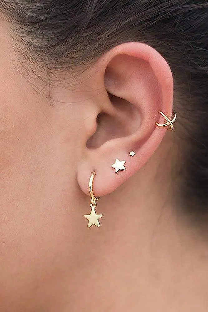 Star Gold Plated Small Dangle Earrings