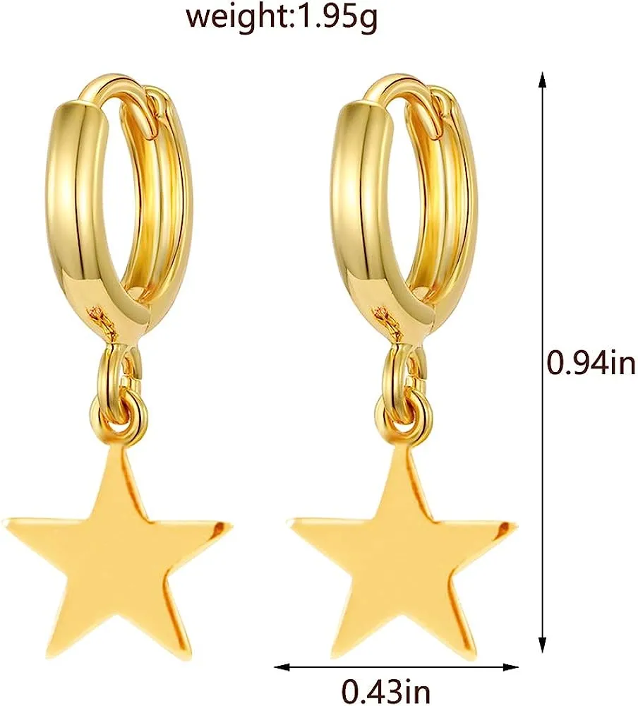 Star Gold Plated Small Dangle Earrings