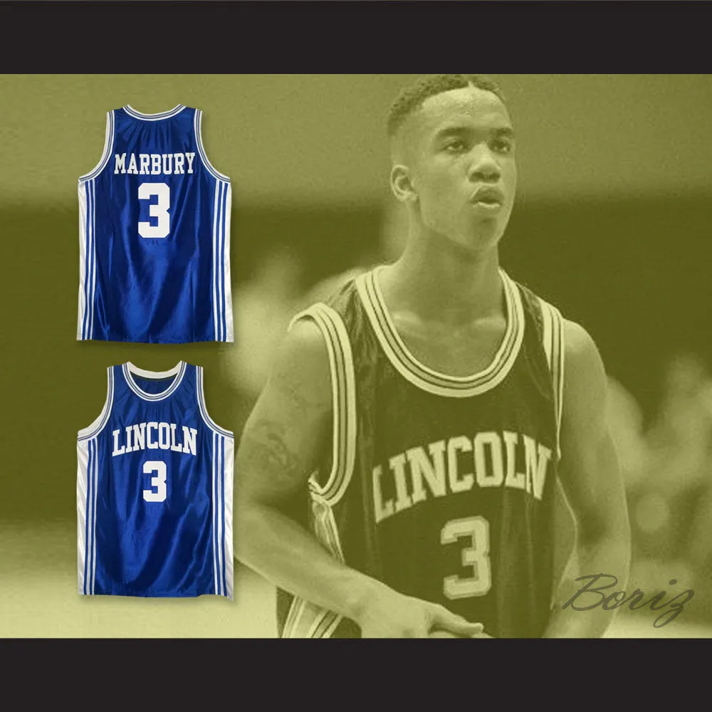 Stephon Marbury 3 Abraham Lincoln High School Railsplitters Navy Blue Basketball Jersey