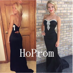 Strapless Beads Prom Dresses,Black Prom Dress,Evening Dress