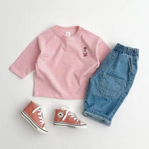 Stripe LS with Bear Embroidered - Pink Stripe