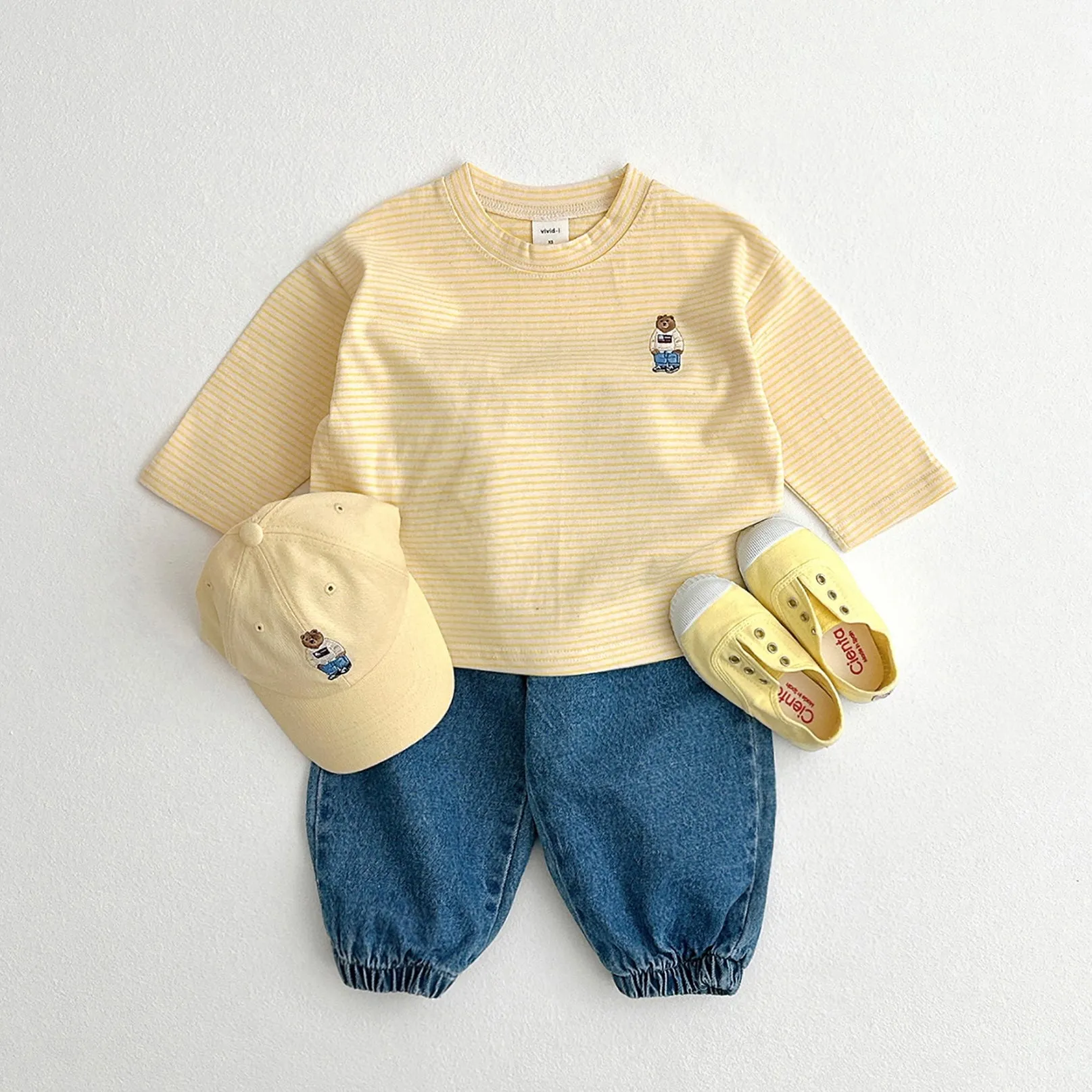 Stripe LS with Bear Embroidered - Yellow Stripe