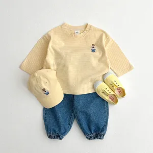 Stripe LS with Bear Embroidered - Yellow Stripe