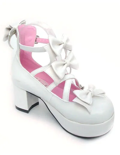 Sweet Chunky Heels Lolita Shoes Platform Bow Decor Round Toe