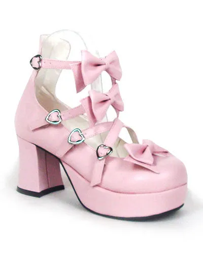 Sweet Chunky Heels Lolita Shoes Platform Bow Decor Round Toe