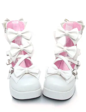 Sweet Chunky Heels Lolita Shoes Platform Bow Decor Round Toe