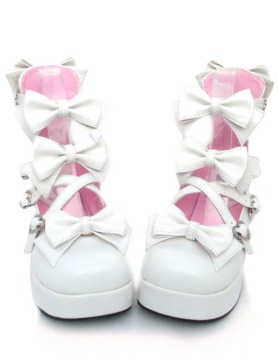 Sweet Chunky Heels Lolita Shoes Platform Bow Decor Round Toe