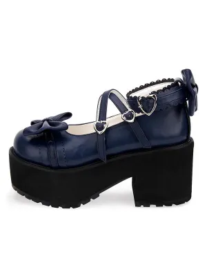 Sweet Lolita Shoes Bows PU Leather Platform Chunky Heel Lolita Pumps