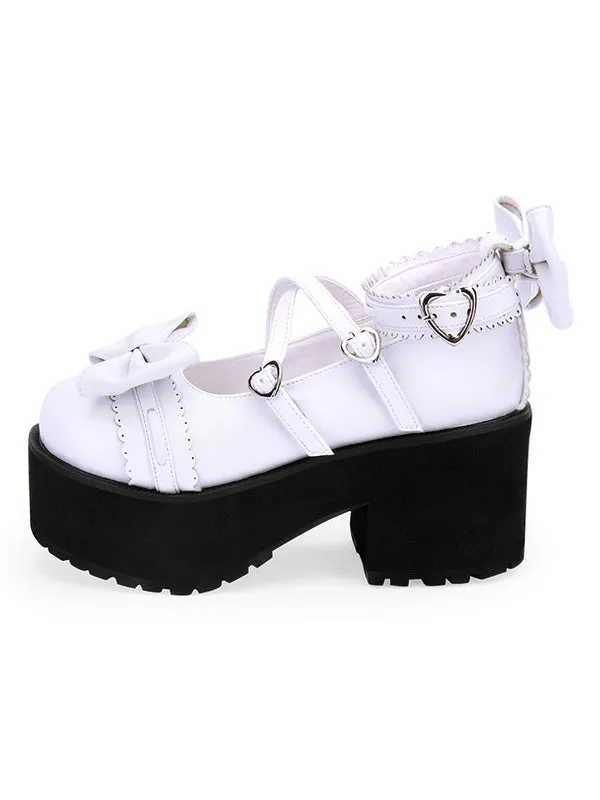 Sweet Lolita Shoes Bows PU Leather Platform Chunky Heel Lolita Pumps