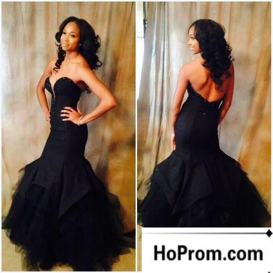 Sweetheart Floor Length Black Prom Dress Evening Dresses
