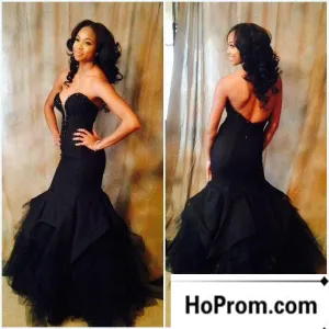 Sweetheart Floor Length Black Prom Dress Evening Dresses