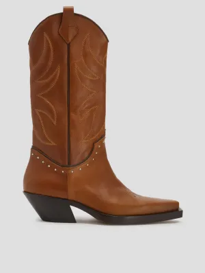 TERENCE WESTERN BOOT IN TOBACCO VACCHETTA - Woman