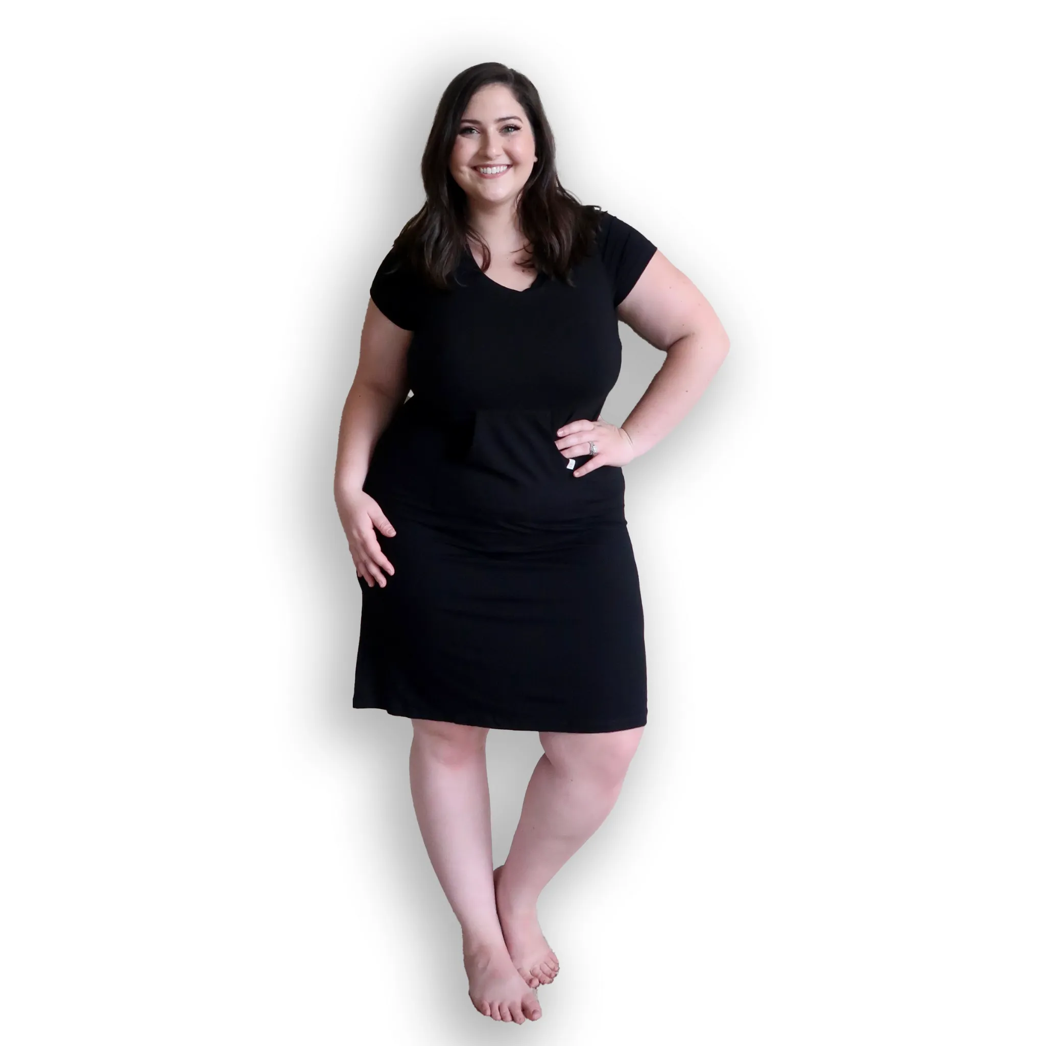 The “Just Above the Knee” Short-Sleeved Dress with Built In Shelf Bra