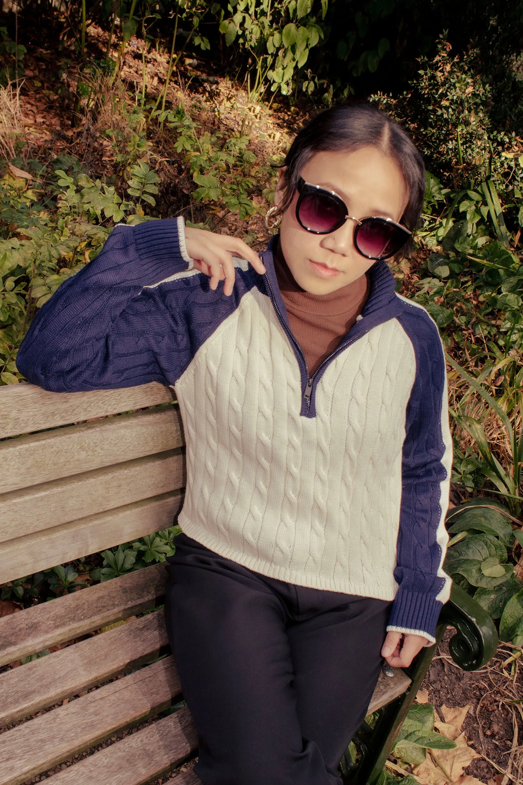 Three Quarter Zip Cable Knit Jumper