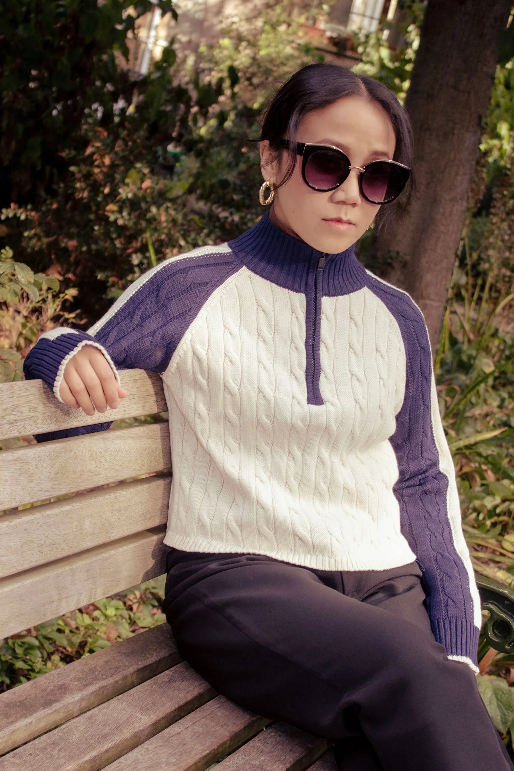 Three Quarter Zip Cable Knit Jumper