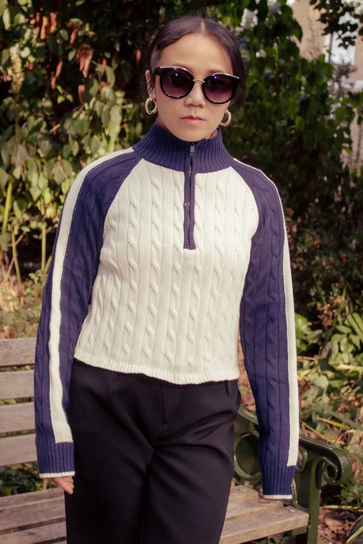 Three Quarter Zip Cable Knit Jumper