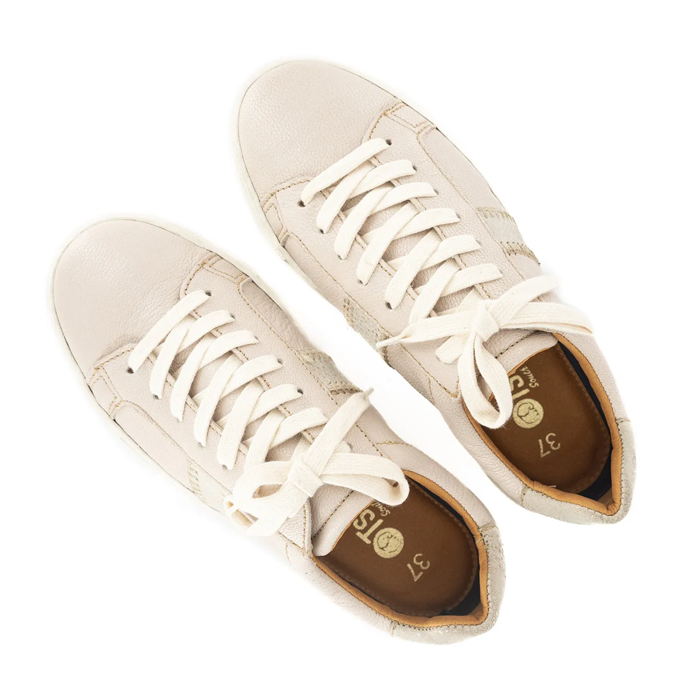 Tripoli : Ladies Leather Sneaker in Cream Cayak & Stone Brillo
