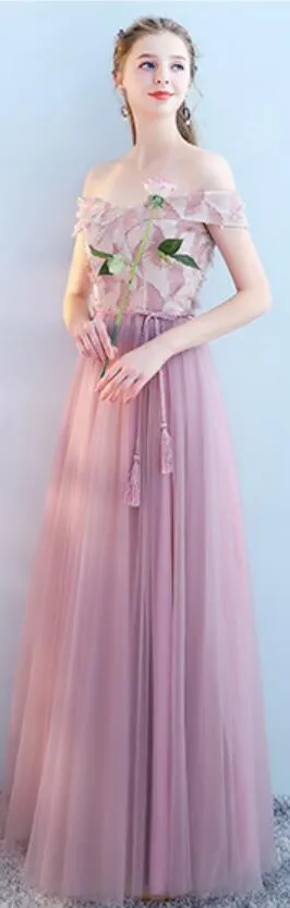 Tulle Pink Long Mismatched Unique Cheap Bridesmaid Dresses Online, WG512