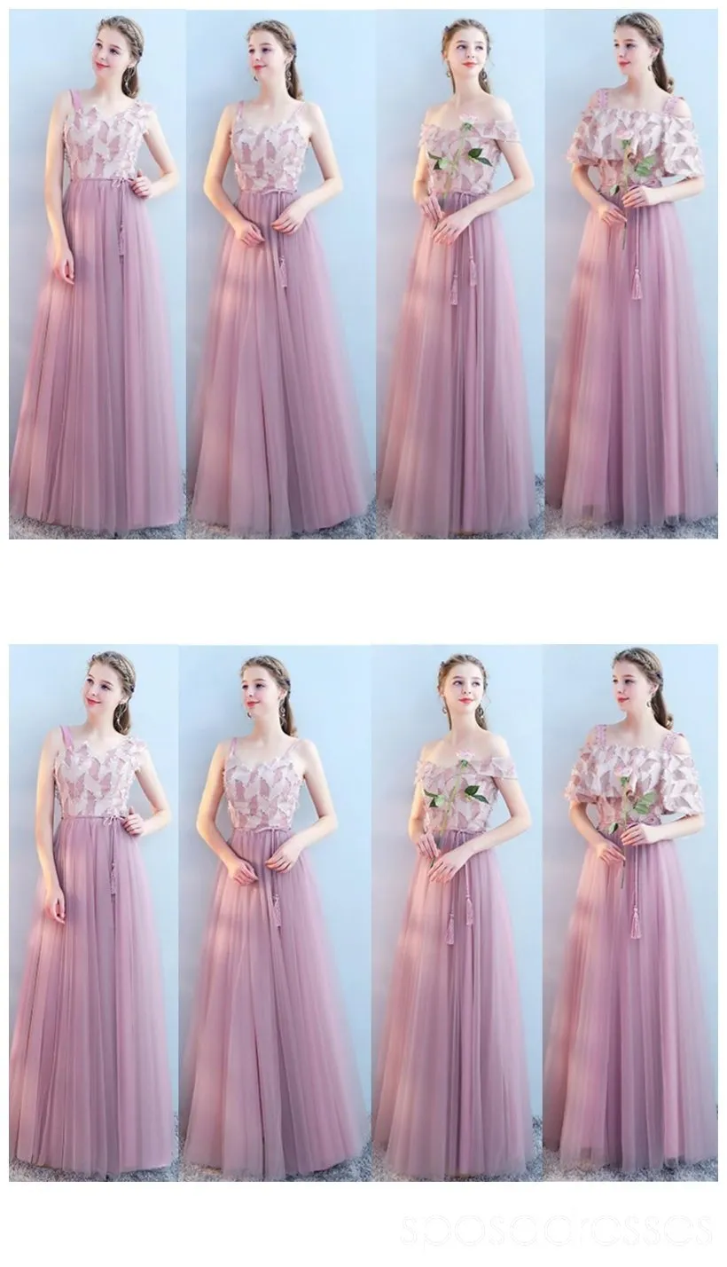 Tulle Pink Long Mismatched Unique Cheap Bridesmaid Dresses Online, WG512